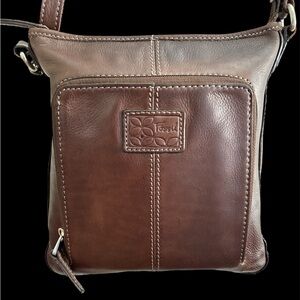 Fossil Dark Brown Pebble Grain Leather Messenger Bag